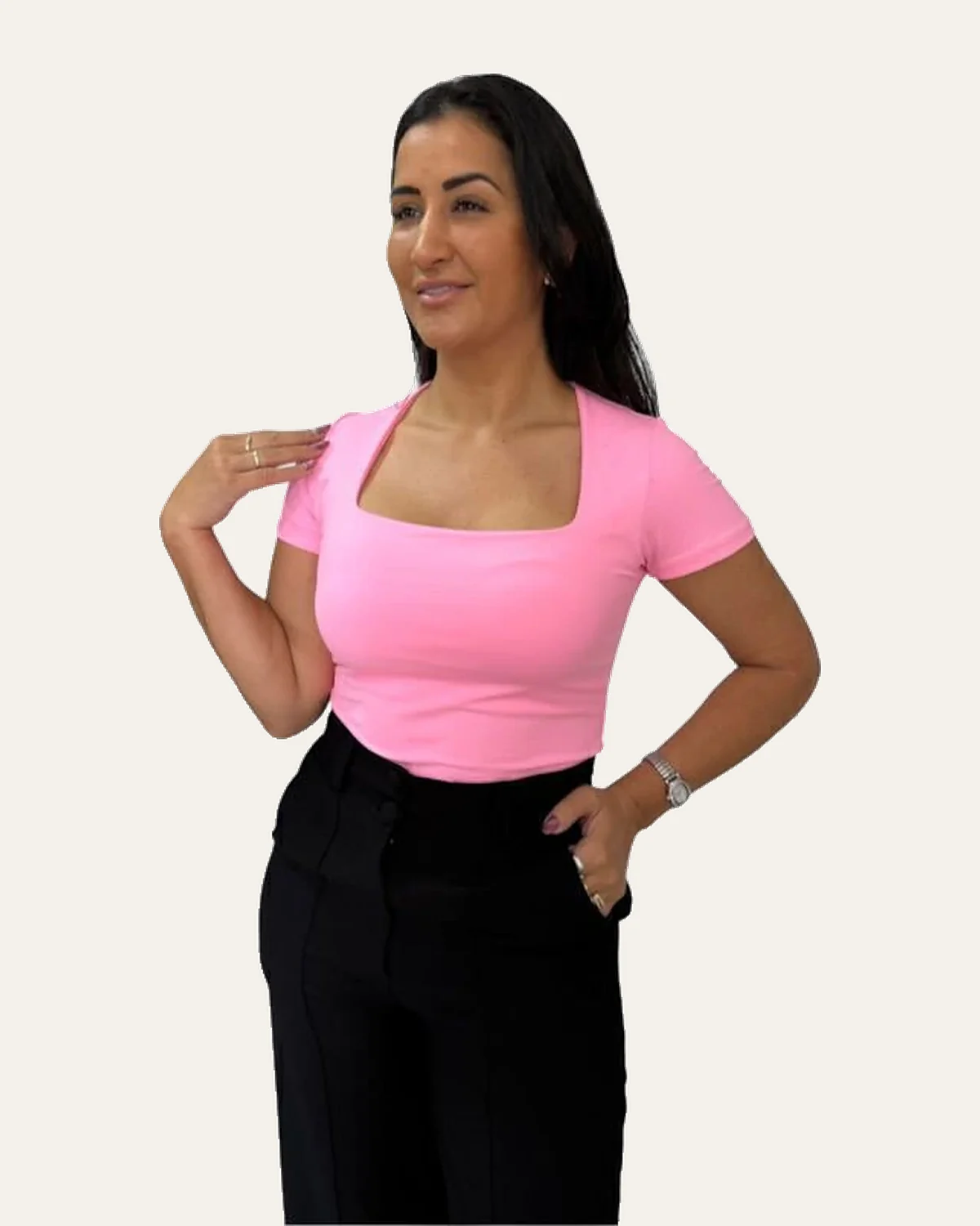 Blusa poliamida decote quadrado manga Preto, foto 5